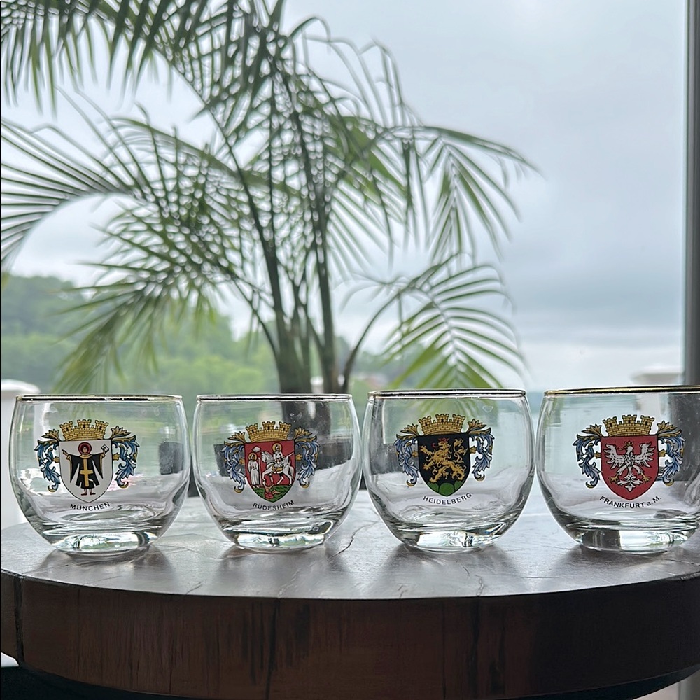 Vintage Glass Wittig Hadamar Echt Goki Roly Poly Whisky Tumblers - Set of 4